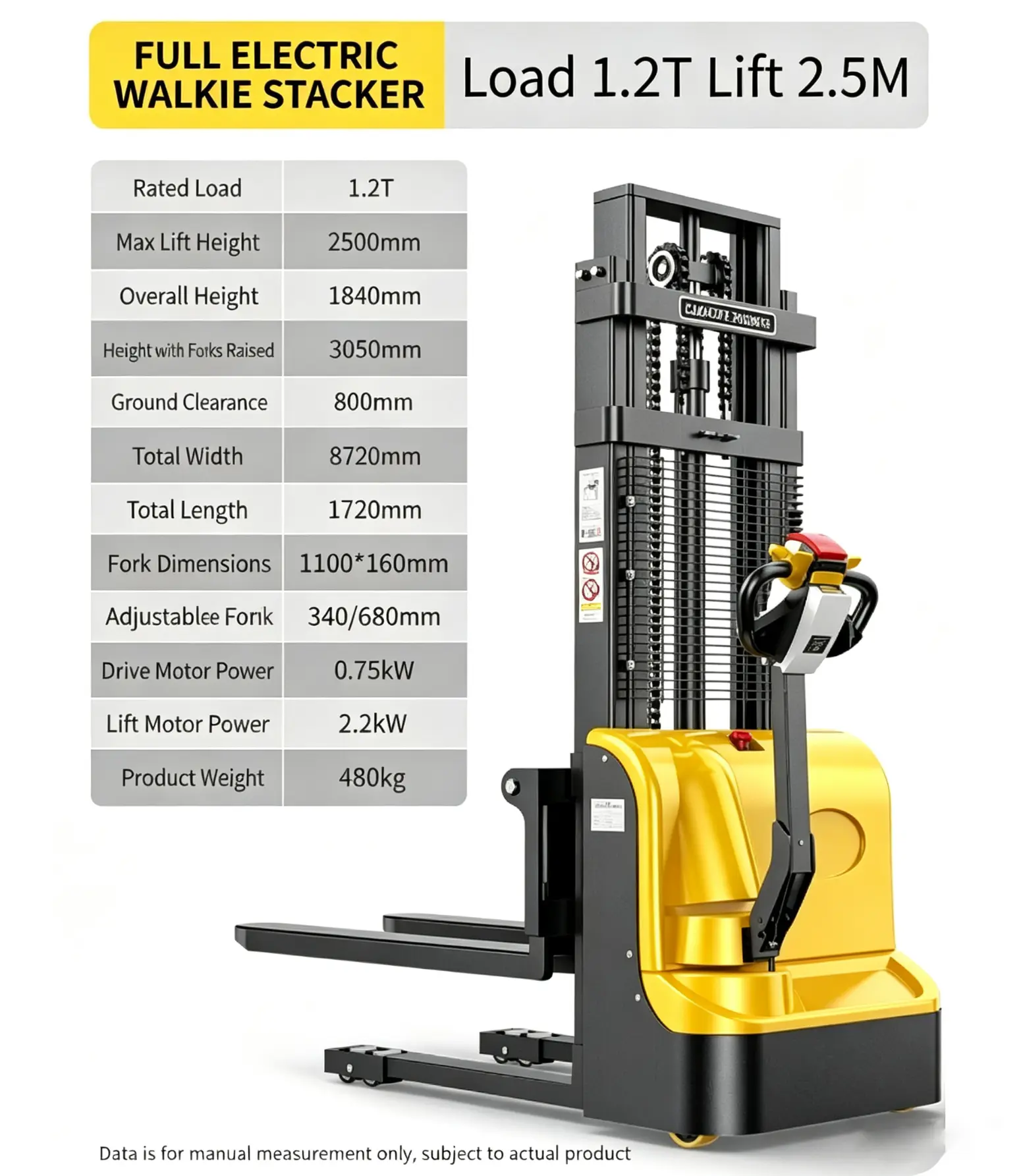 1,2T fuld elektrisk walkie-stabler